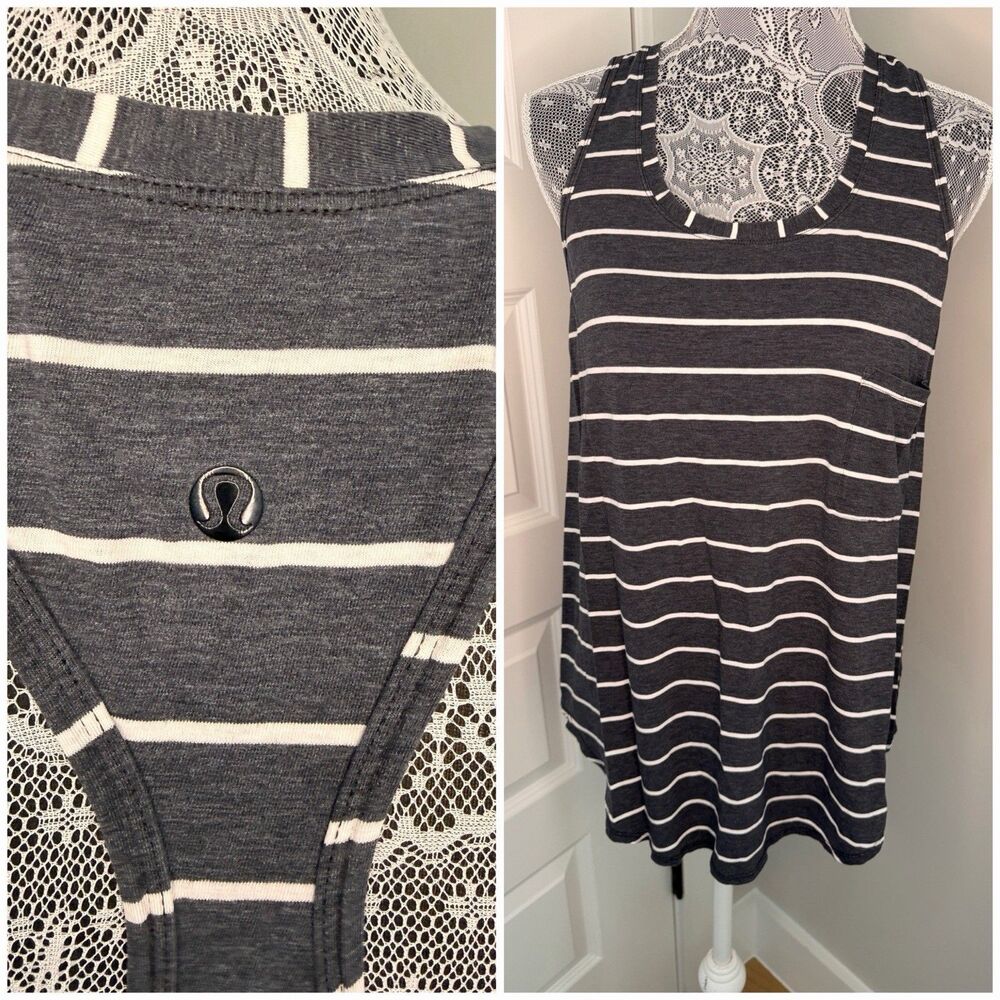Lululemon Blue And White Striped Racerback Tank Workout Top Size 10